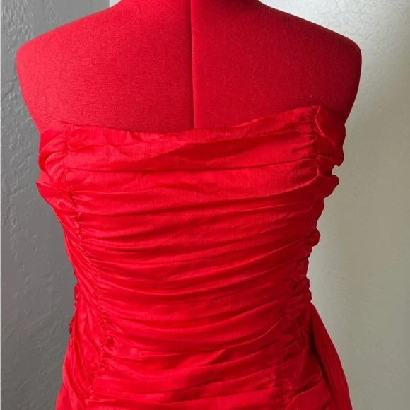Lulu's Strapless Ruched Red Mini Dress with Side Drape - Picture 4 of 11